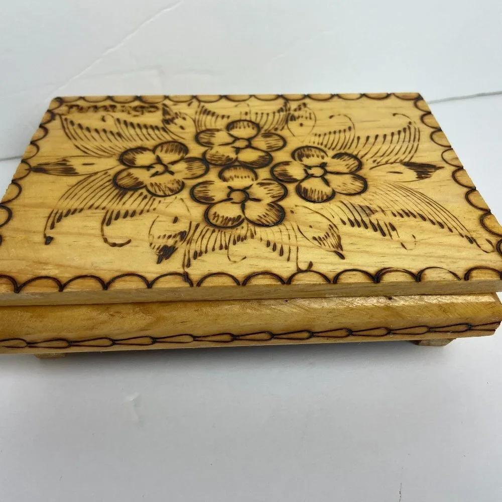 Vintage Wooden Jewelry Trinket Box Handmade